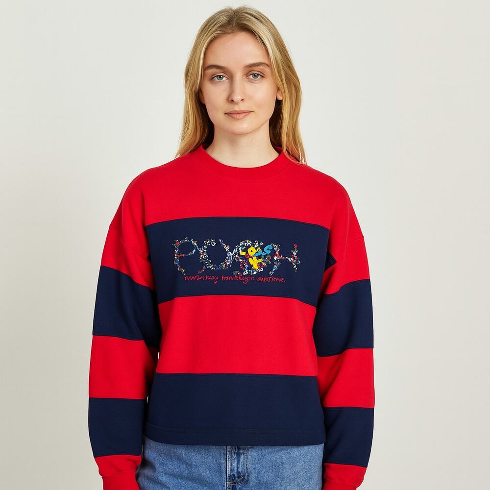 Vintage 90s‎ Disney Pooh Striped Embroidered Sweatshirt size XL